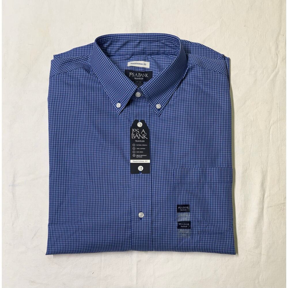 JOS A BANK travelers Dress Shirt Mens size 17-33 Checked traditional fit NWT